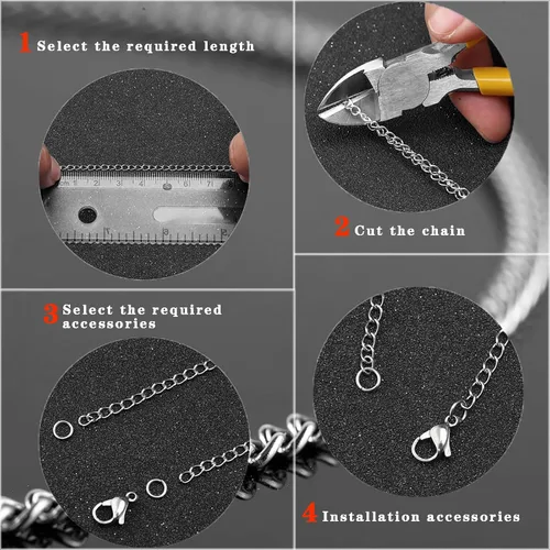 Vista 4 de Kit de fabricación de joyas de 80 pies – Cadena de acero inoxidable de 8 colores, 240 anillos de salto y 80 cierres de langosta para manualidades
