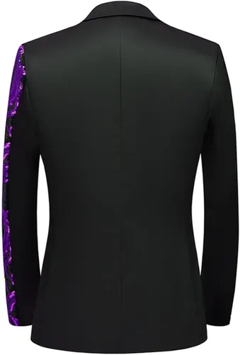 Vista 2 de Chaqueta de traje de baile de graduación con lentejuelas negras para hombre, con un botón, ajuste delgado, abrigos deportivos y blazers esmoquin