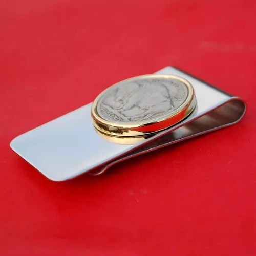 Vista 2 de US 191338 Indian Head Buffalo Nickel 5 Cent Coin Two Toned Money Clip New