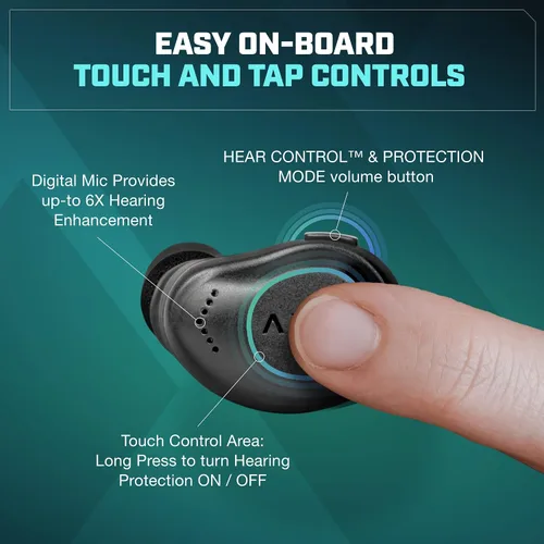Vista 4 de AXIL XCOR PRO Auriculares inalámbricos Bluetooth — Auriculares HearPRO con control táctil — Mejora Bluetooth — Protección auditiva — Resistente al