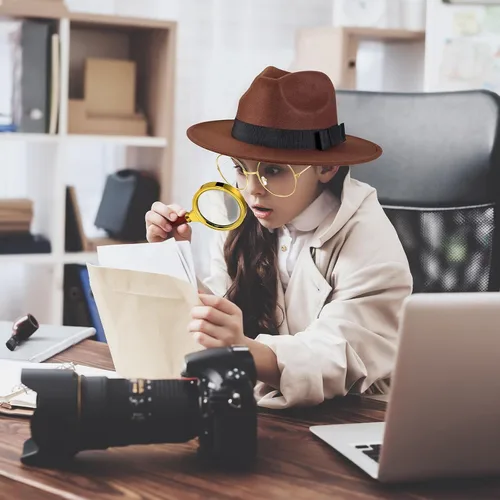Vista 7 de Kasyat 6 piezas de accesorios de disfraz de detective para adulto, sombrero de detective para hombre, disfraz de inspector para disfraz de Halloween