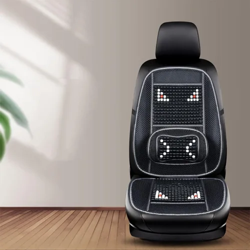 Vista 2 de Funda de asiento de automóvil con cuentas de madera con soporte lumbar, juego de cojín de malla ventilada transpirable para automóviles, furgonetas