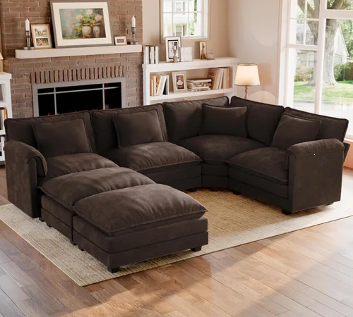 Vista 76 de Sofá modular de gran tamaño de 116 pulgadas, cómodo sofá nube de chenilla, moderno sofá profundo en forma de L de 3 plazas con fundas extraíbles