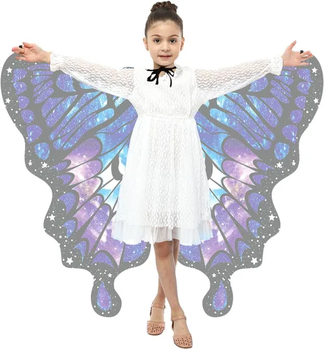 Vista 2 de Butterfly Costume Halloween Costumes for Girls Kids, Butterfly Wings Costume Cape Shawl for Girls Fairy Wing