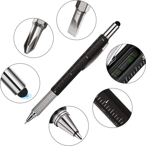 Vista 3 de Bolígrafos de regalo para hombre, 4 piezas, multiherramienta 6 en 1, con destornillador, regla, medidor de nivel, bolígrafo y repuestos, regalos