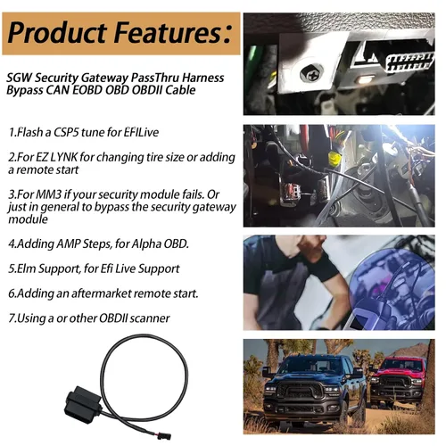 Vista 5 de XTPTFABS SGW Arnés de Derivación de Puerta de Enlace de Seguridad PassThru CAN EOBD OBD OBDII Cable Compatible con Ram Pickup Cummins 2018-2021