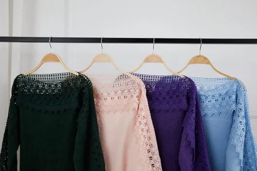 Vista 3 de Hdieso Womens Solid Color Sweaters Lace Long Sleeve Comfy Knit Pullover Oversized Knitted Tops