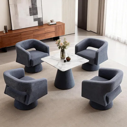 Vista 16 de ClinQ Silla giratoria de barril acento, juego de sillas redondas tapizadas de teddy extragrandes, silla de tocador moderna de lujo de 360°
