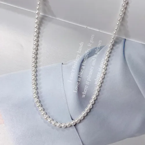 Vista 2 de NALISASA Pearl Necklace for Women, 4MM Dainty Round Imitation Pearl Choker Necklace Wedding Pearl Necklace Delicate Jewelry for Women Simple