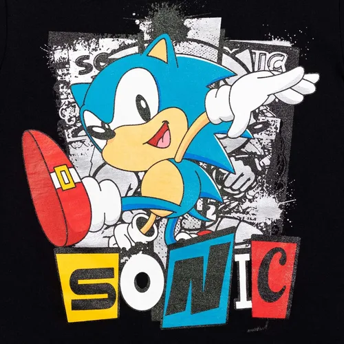 Vista 4 de SEGA Sonic the Hedgehog - Conjunto de camiseta atlética y pantalones cortos de malla, tallas para niños pequeños y grandes (2T - 18-20)