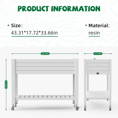 Vista 3 de PatioZen 33.66" Tall Raised Garden Bed with Legs(2 PCS),Resin Planter Box with Lockable Wheels Drainage Plug and Gauge for Flowers, Vegetables