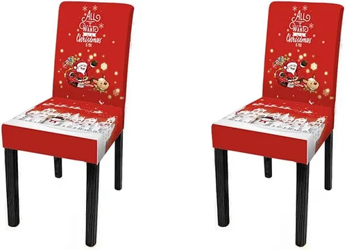 Vista 34 de XMNTG Juego de 6 fundas para sillas de Navidad, con estampado de ciervos, decoración de Navidad, fundas extraíbles para sillas antideslizantes Negro