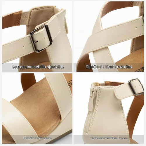 Vista 4 de Dream Pairs - Sandalias con plataforma de cuña para mujer, con punta abierta y correa para el tobillo con hebilla, para el verano Beige