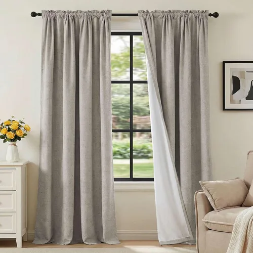 Vista 56 de H.VERSAILTEX Cortinas 100% opacas con aspecto de lino para dormitorio, bloqueo de luz completa, bolsillo para barra, cortinas de ventana gruesas