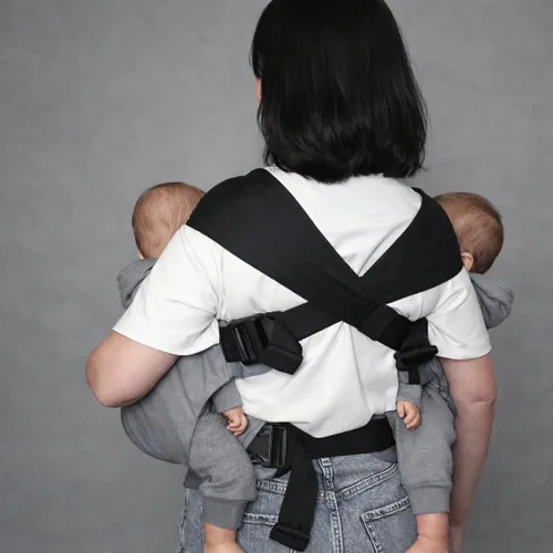 Vista 3 de Portabebés gemelar para bebés gris – Portabebés ergonómico 100% algodón para gemelos, edades 4–18 meses (4.5–15 kg cada uno) Portabebés de cadera