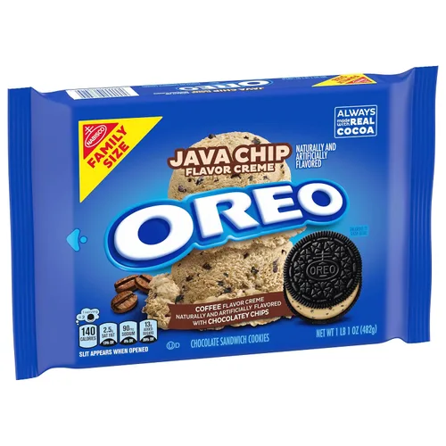 Vista 11 de OREO Galletas de sándwich de chocolate con crema sabor a chips de Java tamaño familiar, 17 onzas