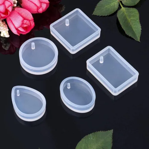 Vista 3 de Qtopun - Moldes de resina para llavero, forma de gota de agua, redondo, rectangular, ovalado, cuadrado, 10 piezas de joyería de silicona epoxi