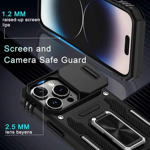 Vista 397 de DEERLAMN Funda para iPhone Xs Max con funda deslizante para cámara + protector de pantalla, soporte giratorio de anillo de grado militar a prueba