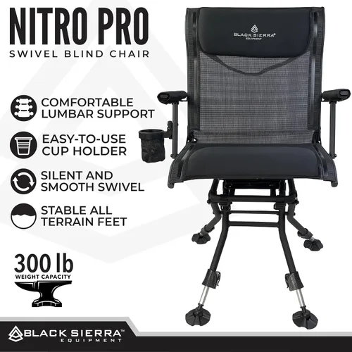 Vista 4 de Silla Giratoria de Caza Black Sierra XL – Asiento Ciego Silencioso de Servicio Pesado 360° que Soporta 300 libras, Reposabrazos Acolchados, Pies