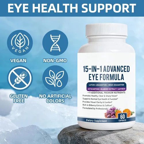 Vista 6 de Fórmula avanzada 15 en 1 para ojos – Suplemento de vitaminas y minerales para los ojos con luteína, zeaxantina, extracto de zinc y arándano, apoyo