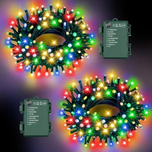 Vista 8 de Luces de Cadena de Halloween Total 100LED Operadas por Batería Exteriores 8 Modos con Temporizador 16.4Pies*2, 50LED*2 Luces de Hadas Impermeables