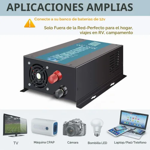 Vista 4 de WZRELB Inversor de Onda Senoidal Pura 600W 12V DC a 120V AC Convertidor de Potencia 1200W de Pico