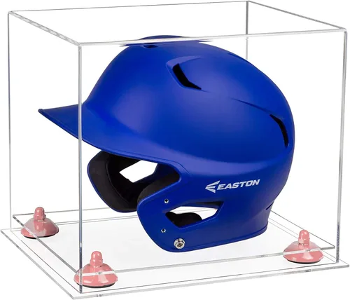 Vista 115 de Better Display Cases Vitrina acrílica para casco de bateo de béisbol con espejo, elevadores rosados, montaje en pared y base de espejo (V22/A012)