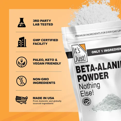 Vista 3 de It's Just! - Polvo de beta-alanina, suplemento previo al entrenamiento, 8.82 oz a granel, sin sabor, 3000 mg por porción (83 porciones)