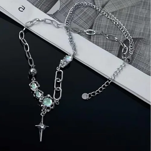 Vista 35 de Y2k - Collar irregular con dije de estrella, piedra de luna, diseño de cadena de moda, joyería de plata picante para mujer
