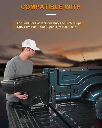 Vista 7 de ROADFAR Caja de almacenamiento de repuesto para caja de camioneta para Ford F-250 F-350 F-450 Super Duty 1999-2016 con tapa con cerradura para caja