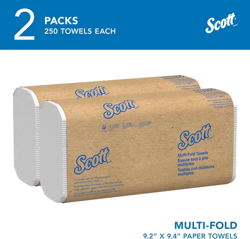 Vista 2 de Scott Professional Toallas de papel multipliegues, 2 paquetes x 250 hojas (60055) Universal, Standard Tier, Absorbency Pockets, White, Compact