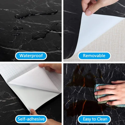 Vista 9 de CRE8TIVE Papel de contacto de mármol negro para encimeras, papel tapiz de mármol brillante impermeable para encimeras, autoadhesivo, rollo de vinilo