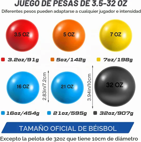 Vista 2 de Hungdao Juego de 6 pelotas de entrenamiento ponderadas pliométricas variables, bolas ponderadas de práctica de béisbol con peso para lanzar