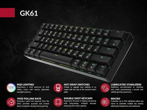 Vista 7 de Teclado mecánico para juegos 61 teclas multicolor RGB iluminado LED retroiluminado con cable programable para jugadores de PCMac