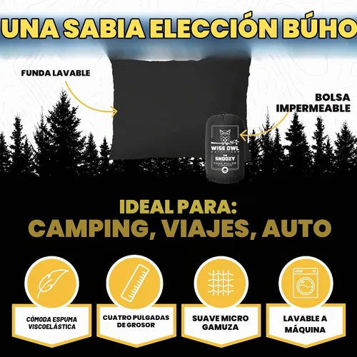 Vista 2 de Wise Owl Outfitters - Almohada de camping - Almohada de viaje de espuma viscoelástica para dormir en avión, senderismo, mochilero y uso al aire Negro