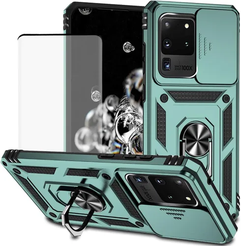 Vista 12 de Funda para Galaxy S20 Ultra/Samsung S20 Ultra SM-G988U con protector de pantalla de vidrio templado y cubierta para cámara deslizante, anillo Oro