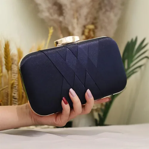 Vista 7 de ESD - Bolso de mano para mujer, tejido de noche, con asas de cadena de metal, bonito bolso para graduación, cóctel, fiesta, boda, cóctel, Azul