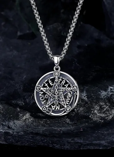 Vista 36 de CELESTIA Colgante de plata de ley 925, anillos de tetragrammaton, collar masónico, joyería de pentagrama para mujeres y hombres