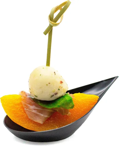 Vista 4 de Platos pequeños de aperitivo de plástico negro con gota de lágrima de 480