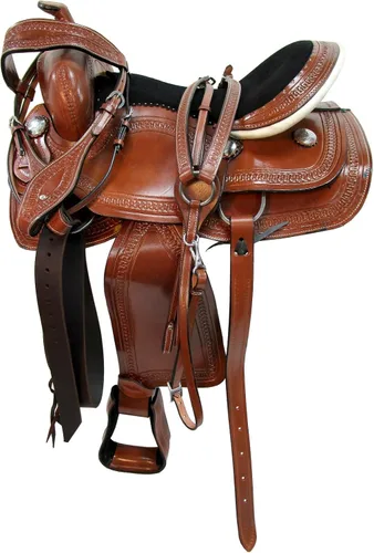 Vista 2 de Western Saddle Barril Racing Caballo Placer Floral Tooled Cuero Trail Tack Cowboy Rodeo Set 15 16 17 18