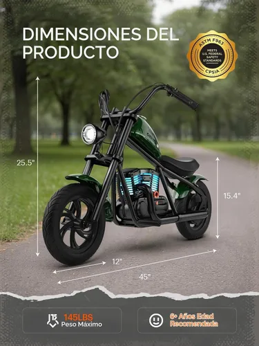 Vista 4 de HYPER GOGO Cruiser 12 Plus - Motocicleta eléctrica para niños (pino)