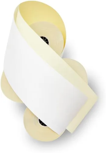 Vista 3 de ShopSmartOnline - Rollos autocopiativos de dos capas de 3 pulgadas x 95 pies, blanco/amarillo (50 rollos - 1 caja) rollos de papel para impresora