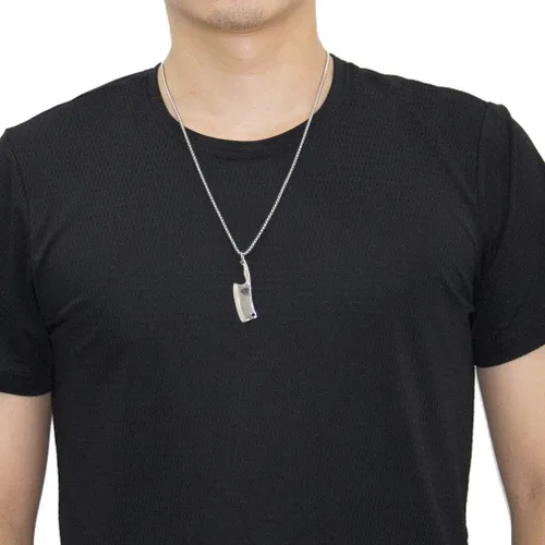 Vista 6 de Xusamss Collar de chef con colgante de acero de titanio clásico de moda, cadena de caja de 22 pulgadas, Ágata