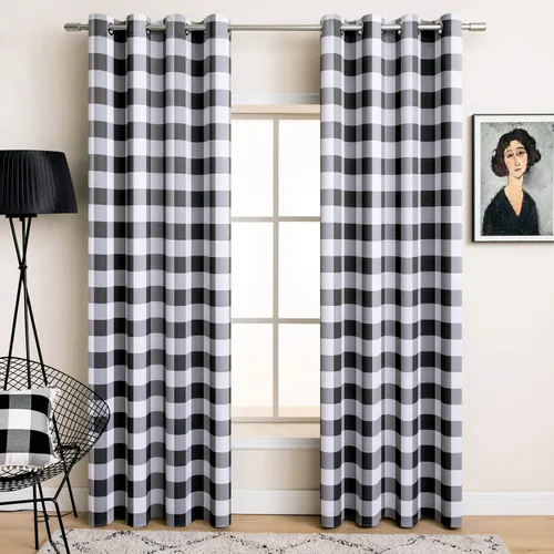 Vista 7 de MIULEE Cortinas opacas a cuadros para dormitorio rural, cortinas opacas con ojales para sala de estar, bloqueo de luz y aislamiento térmico, juego
