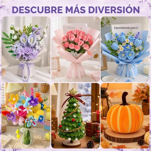 Vista 7 de 1500 PCS Pipe Cleaners Bulk, 15 Colors Thick Pipe Cleaner Flower Making Kit