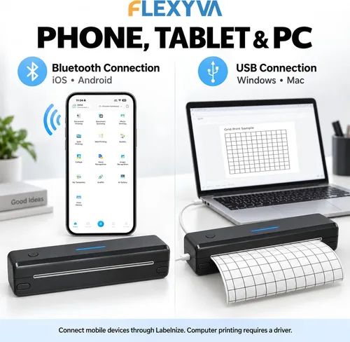 Vista 4 de Impresora térmica portátil, sin tinta, 8.5"x11", Bluetooth, negro