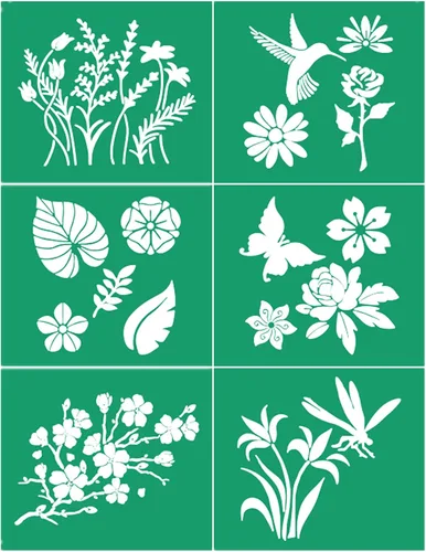 Vista 11 de JAJADO Plantillas de flores silvestres, 4 unidades, plantillas de pantalla de seda autoadhesivas, plantillas de flores de rosas, animales, plantas
