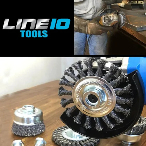 Vista 9 de LINE10 Tools Paquete de 4 ruedas de alambre anudado de 4 pulgadas para amoladora angular, nudos de 1/2 pulgada de grosor, acero al carbono torcido