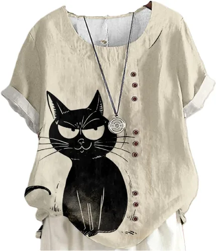 Vista 36 de domirica Flower Bird Printed Loose Boho Shirts Women Plus Size Summer Crew Neck Short Sleeve Blouses Colorido
