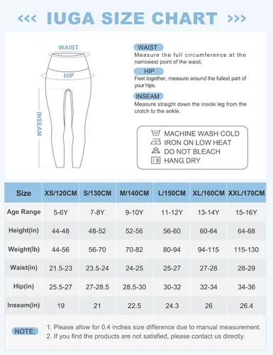 Vista 6 de IUGA Leggings con forro polar para niñas, pantalones de yoga de cintura alta con bolsillos, leggings de invierno para niñas, leggings atléticos